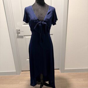 NWT Blue Rain Francesca Hi-Low Tie Front Satin Midi Dress Sz S Coquette Feminine